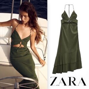 Zara Dark Green Backless Maxi Dress